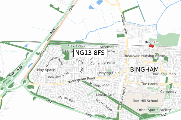 NG13 8FS map - small scale - OS Open Zoomstack (Ordnance Survey)