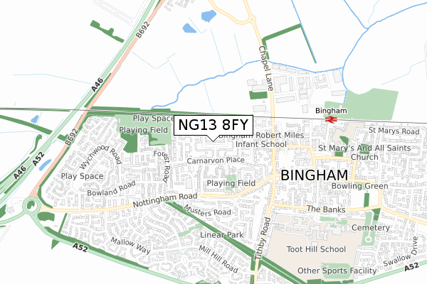 NG13 8FY map - small scale - OS Open Zoomstack (Ordnance Survey)