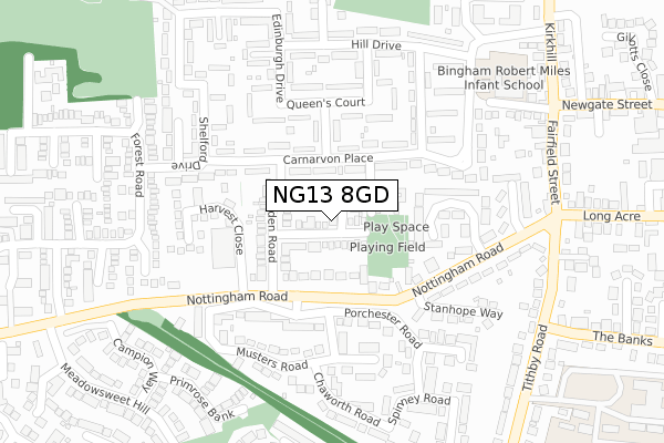 NG13 8GD map - large scale - OS Open Zoomstack (Ordnance Survey)