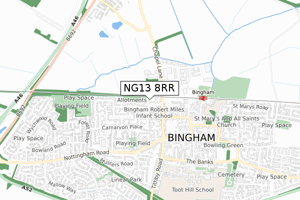 NG13 8RR map - small scale - OS Open Zoomstack (Ordnance Survey)