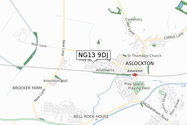 NG13 9DJ map - small scale - OS Open Zoomstack (Ordnance Survey)