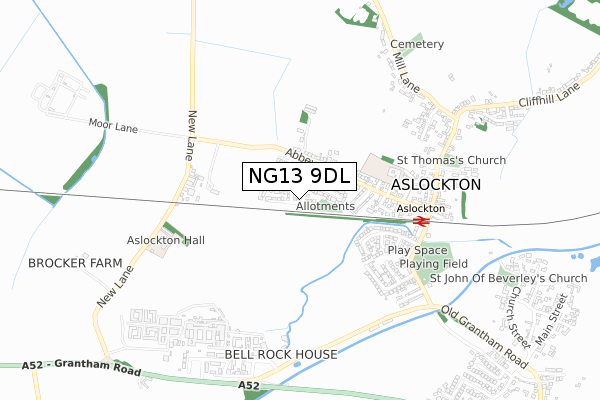 NG13 9DL map - small scale - OS Open Zoomstack (Ordnance Survey)