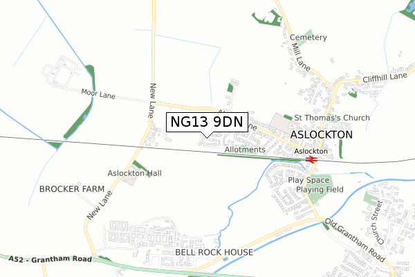 NG13 9DN map - small scale - OS Open Zoomstack (Ordnance Survey)