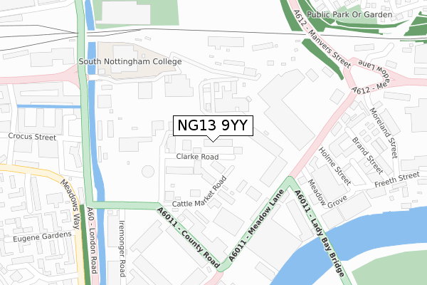 NG13 9YY map - large scale - OS Open Zoomstack (Ordnance Survey)