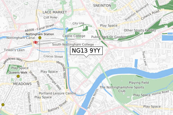 NG13 9YY map - small scale - OS Open Zoomstack (Ordnance Survey)