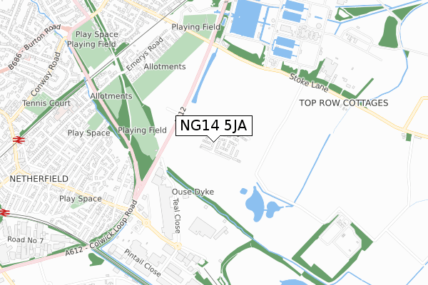 NG14 5JA map - small scale - OS Open Zoomstack (Ordnance Survey)