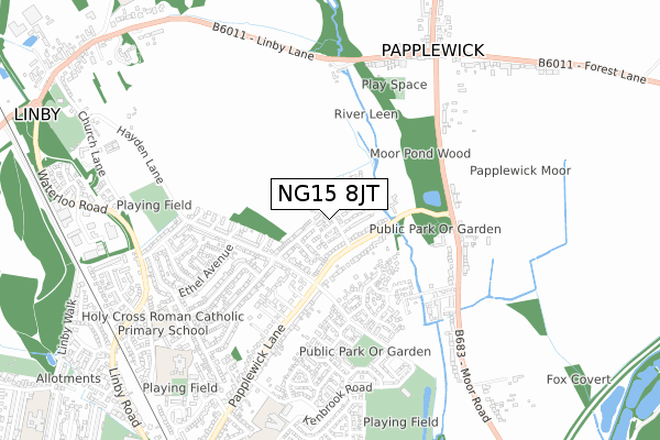 NG15 8JT map - small scale - OS Open Zoomstack (Ordnance Survey)