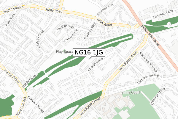 NG16 1JG map - large scale - OS Open Zoomstack (Ordnance Survey)