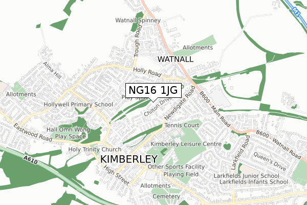 NG16 1JG map - small scale - OS Open Zoomstack (Ordnance Survey)