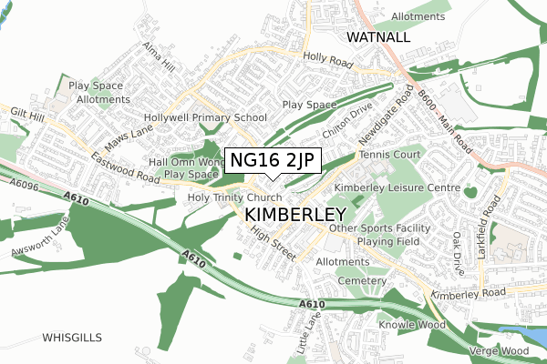 NG16 2JP map - small scale - OS Open Zoomstack (Ordnance Survey)