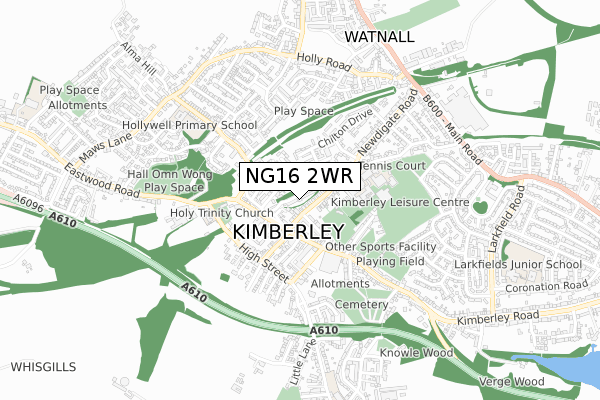 NG16 2WR map - small scale - OS Open Zoomstack (Ordnance Survey)