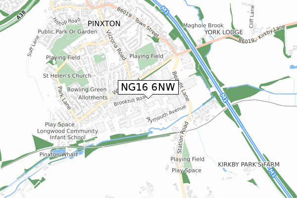 NG16 6NW map - small scale - OS Open Zoomstack (Ordnance Survey)