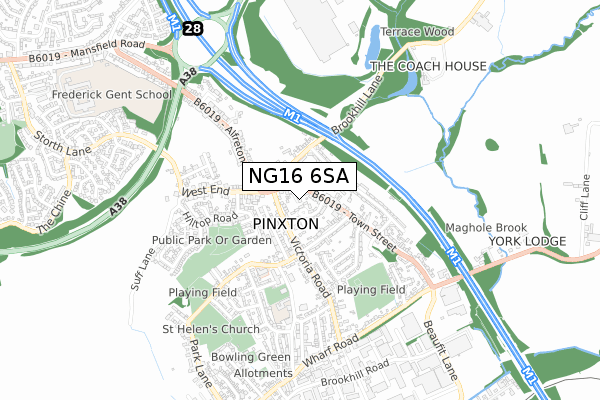 NG16 6SA map - small scale - OS Open Zoomstack (Ordnance Survey)