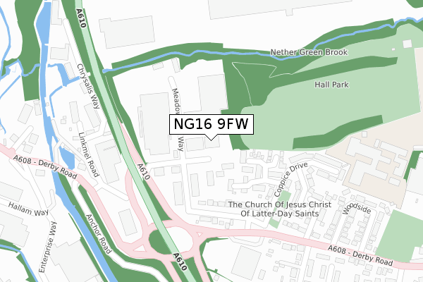 NG16 9FW map - large scale - OS Open Zoomstack (Ordnance Survey)