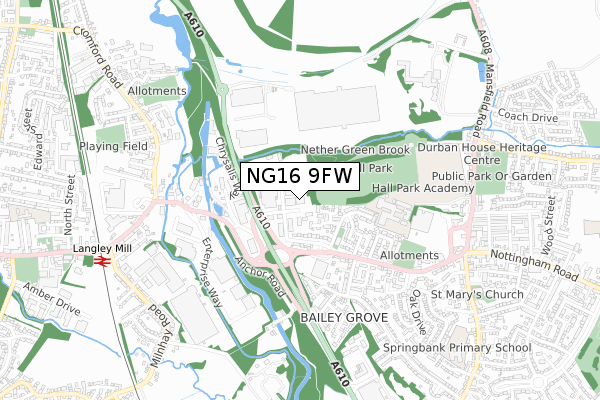 NG16 9FW map - small scale - OS Open Zoomstack (Ordnance Survey)