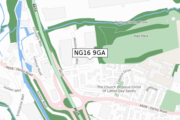 NG16 9GA map - large scale - OS Open Zoomstack (Ordnance Survey)