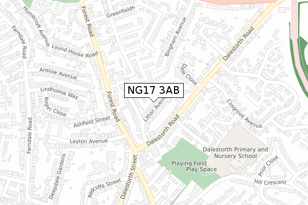 NG17 3AB map - large scale - OS Open Zoomstack (Ordnance Survey)