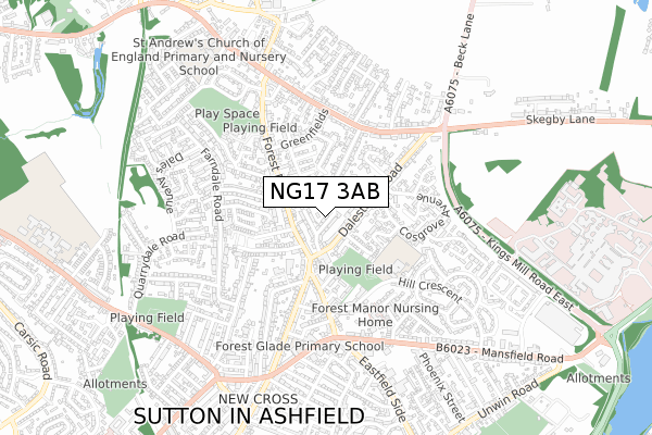 NG17 3AB map - small scale - OS Open Zoomstack (Ordnance Survey)