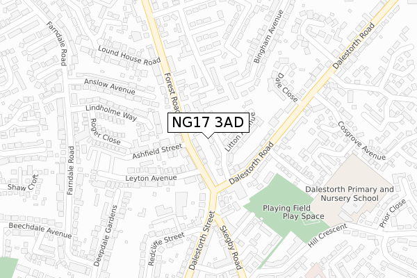 NG17 3AD map - large scale - OS Open Zoomstack (Ordnance Survey)