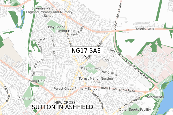 NG17 3AE map - small scale - OS Open Zoomstack (Ordnance Survey)