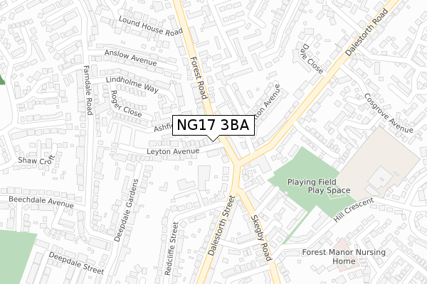 NG17 3BA map - large scale - OS Open Zoomstack (Ordnance Survey)