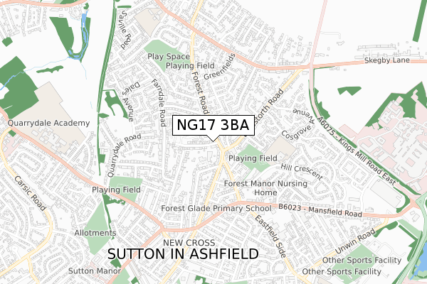 NG17 3BA map - small scale - OS Open Zoomstack (Ordnance Survey)