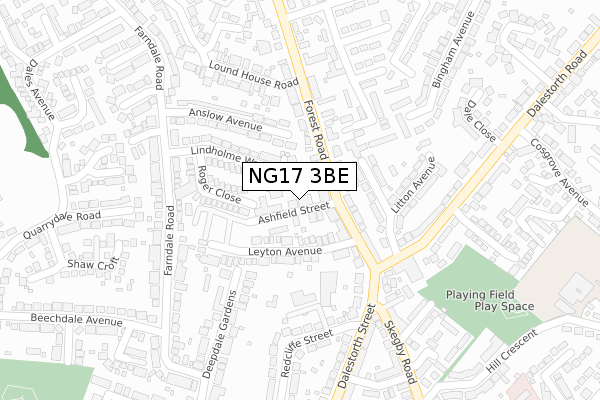 NG17 3BE map - large scale - OS Open Zoomstack (Ordnance Survey)