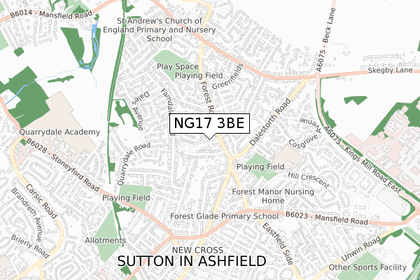 NG17 3BE map - small scale - OS Open Zoomstack (Ordnance Survey)