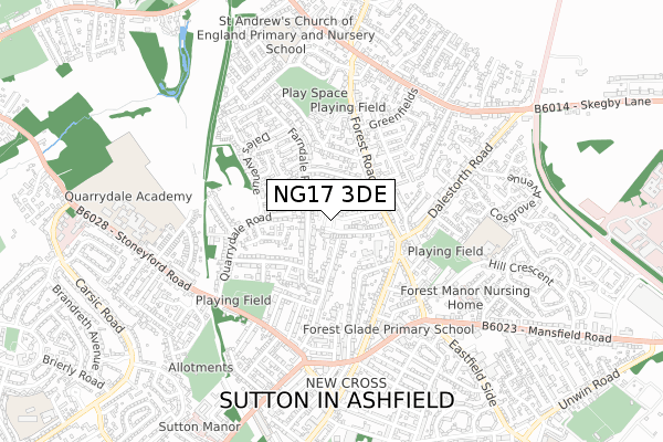 NG17 3DE map - small scale - OS Open Zoomstack (Ordnance Survey)