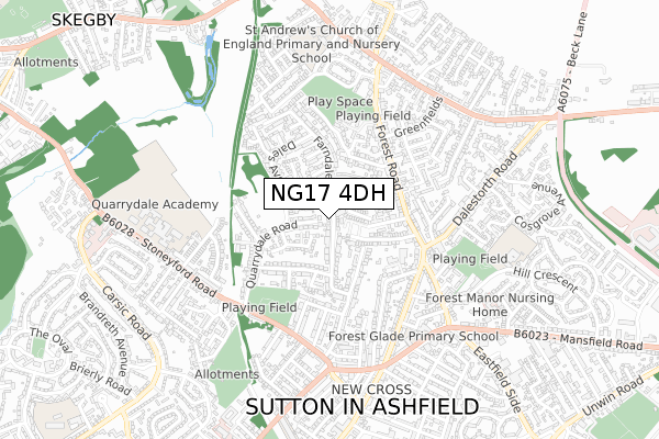 NG17 4DH map - small scale - OS Open Zoomstack (Ordnance Survey)