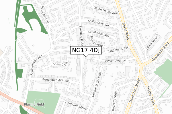 NG17 4DJ map - large scale - OS Open Zoomstack (Ordnance Survey)