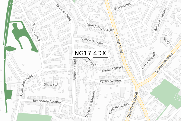 NG17 4DX map - large scale - OS Open Zoomstack (Ordnance Survey)