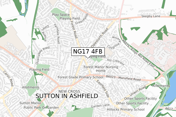 NG17 4FB map - small scale - OS Open Zoomstack (Ordnance Survey)