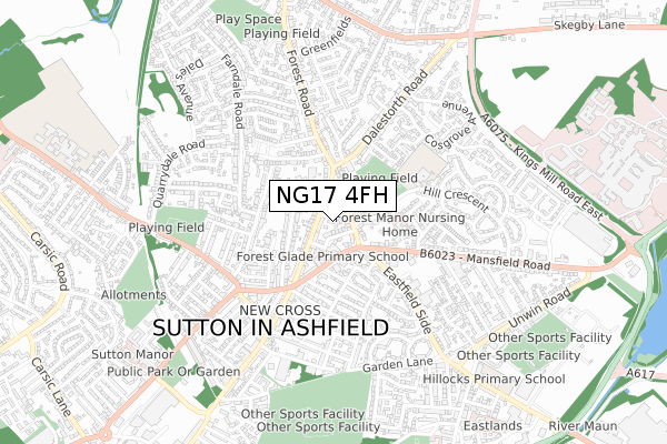 NG17 4FH map - small scale - OS Open Zoomstack (Ordnance Survey)