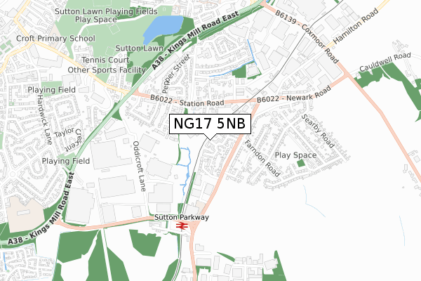 NG17 5NB map - small scale - OS Open Zoomstack (Ordnance Survey)