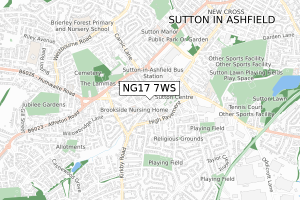 NG17 7WS map - small scale - OS Open Zoomstack (Ordnance Survey)