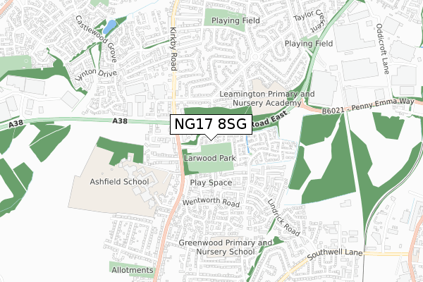 NG17 8SG map - small scale - OS Open Zoomstack (Ordnance Survey)