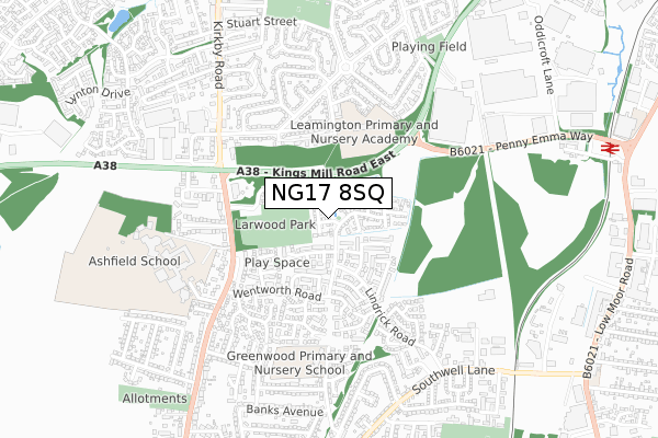 NG17 8SQ map - small scale - OS Open Zoomstack (Ordnance Survey)