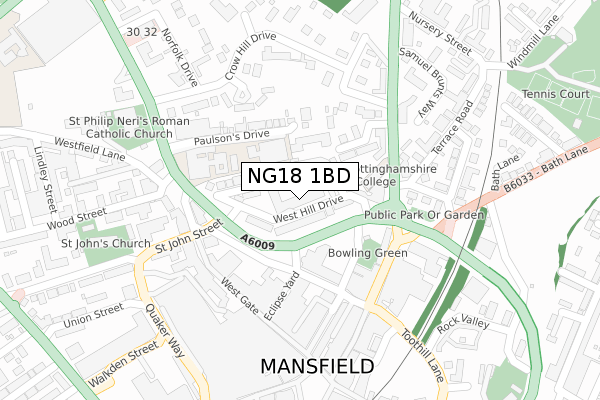 NG18 1BD map - large scale - OS Open Zoomstack (Ordnance Survey)