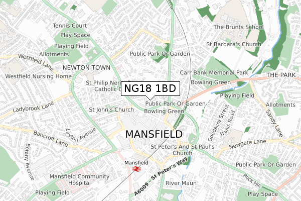 NG18 1BD map - small scale - OS Open Zoomstack (Ordnance Survey)