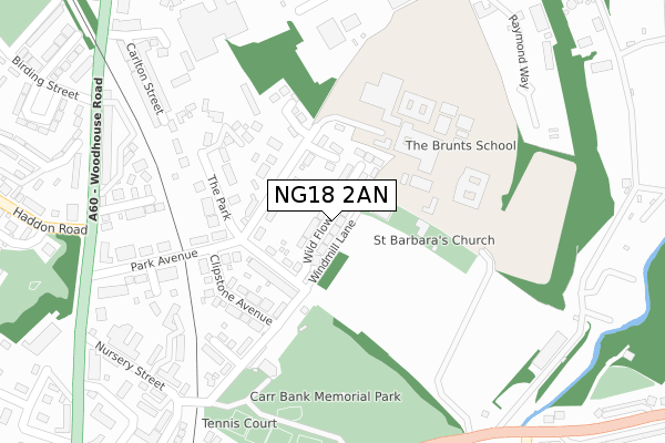 NG18 2AN map - large scale - OS Open Zoomstack (Ordnance Survey)