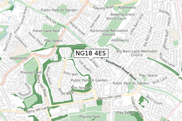 NG18 4ES map - small scale - OS Open Zoomstack (Ordnance Survey)