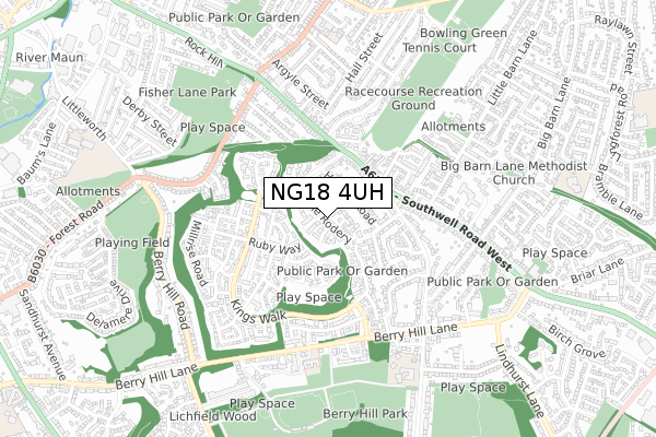 NG18 4UH map - small scale - OS Open Zoomstack (Ordnance Survey)