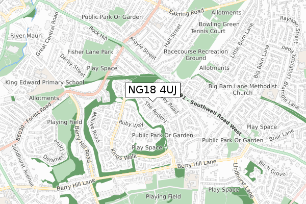 NG18 4UJ map - small scale - OS Open Zoomstack (Ordnance Survey)