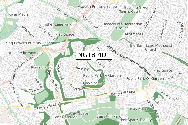 NG18 4UL map - small scale - OS Open Zoomstack (Ordnance Survey)