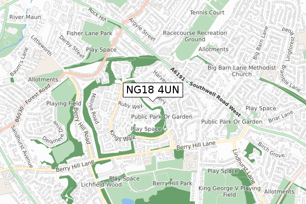 NG18 4UN map - small scale - OS Open Zoomstack (Ordnance Survey)