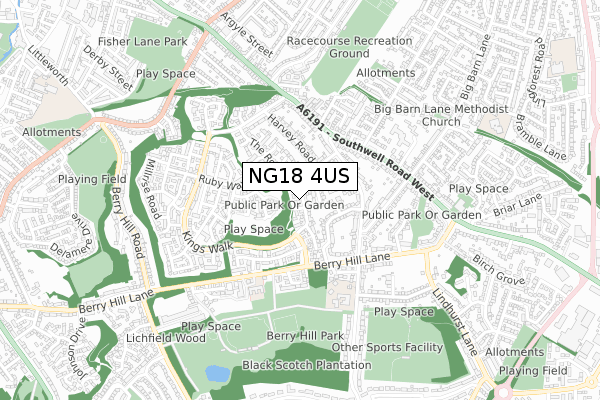 NG18 4US map - small scale - OS Open Zoomstack (Ordnance Survey)