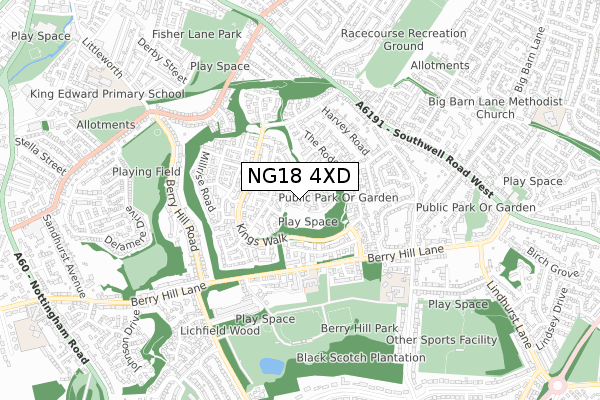 NG18 4XD map - small scale - OS Open Zoomstack (Ordnance Survey)