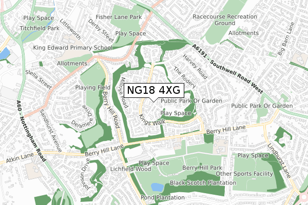 NG18 4XG map - small scale - OS Open Zoomstack (Ordnance Survey)