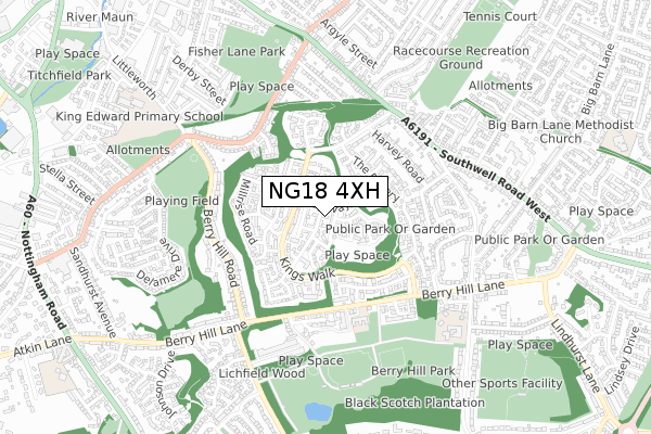 NG18 4XH map - small scale - OS Open Zoomstack (Ordnance Survey)